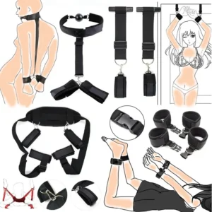 Bdsm Bondage Set Restraint Adult Game Handcuff Neck Collar Wrist Mouth Gag Strap Fetish SM Sex Toy For Woman Couples No Vibrator